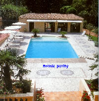 pool with mosaic paving