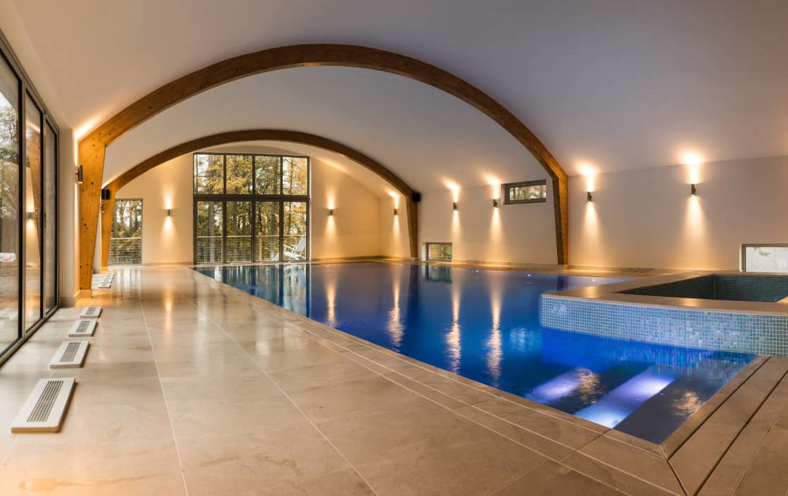 Indoor ICF Pool With Arched Glulam Beams