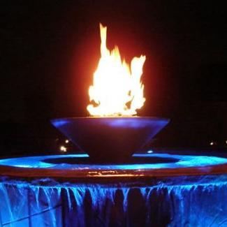 outdoor pool with fire bowl feature